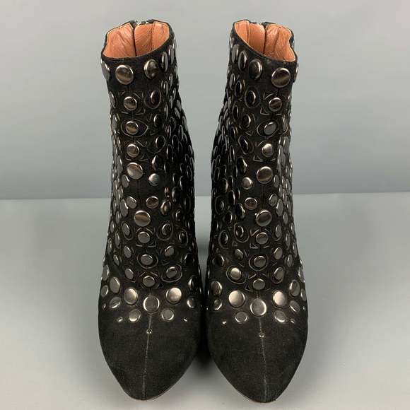 ALAIA Black Leather Studded Suede Back Zip Boots - Picture 4 of 7